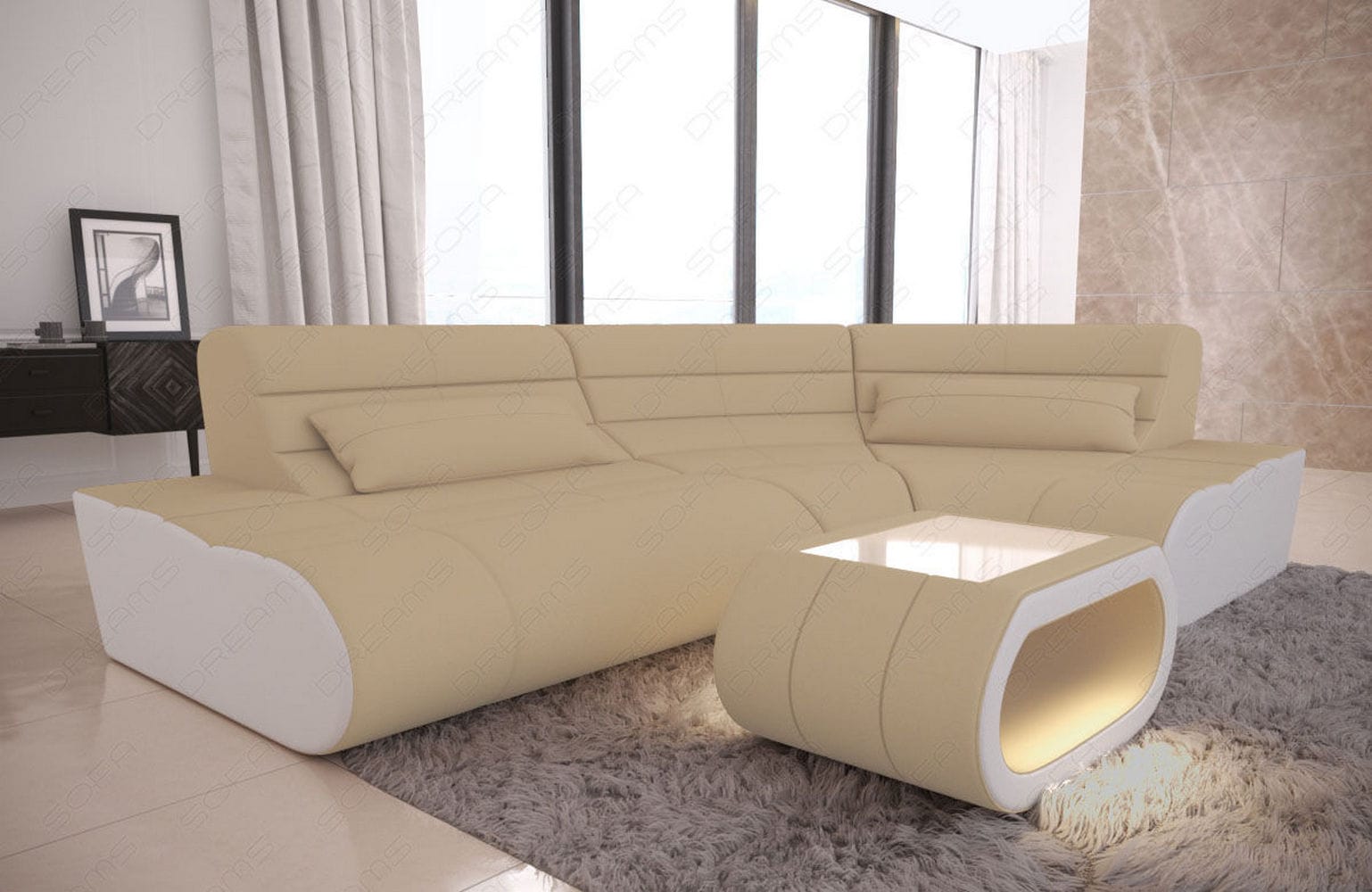 Mini Stoff Ecksofa Concept L-Form Beige-Weiß
