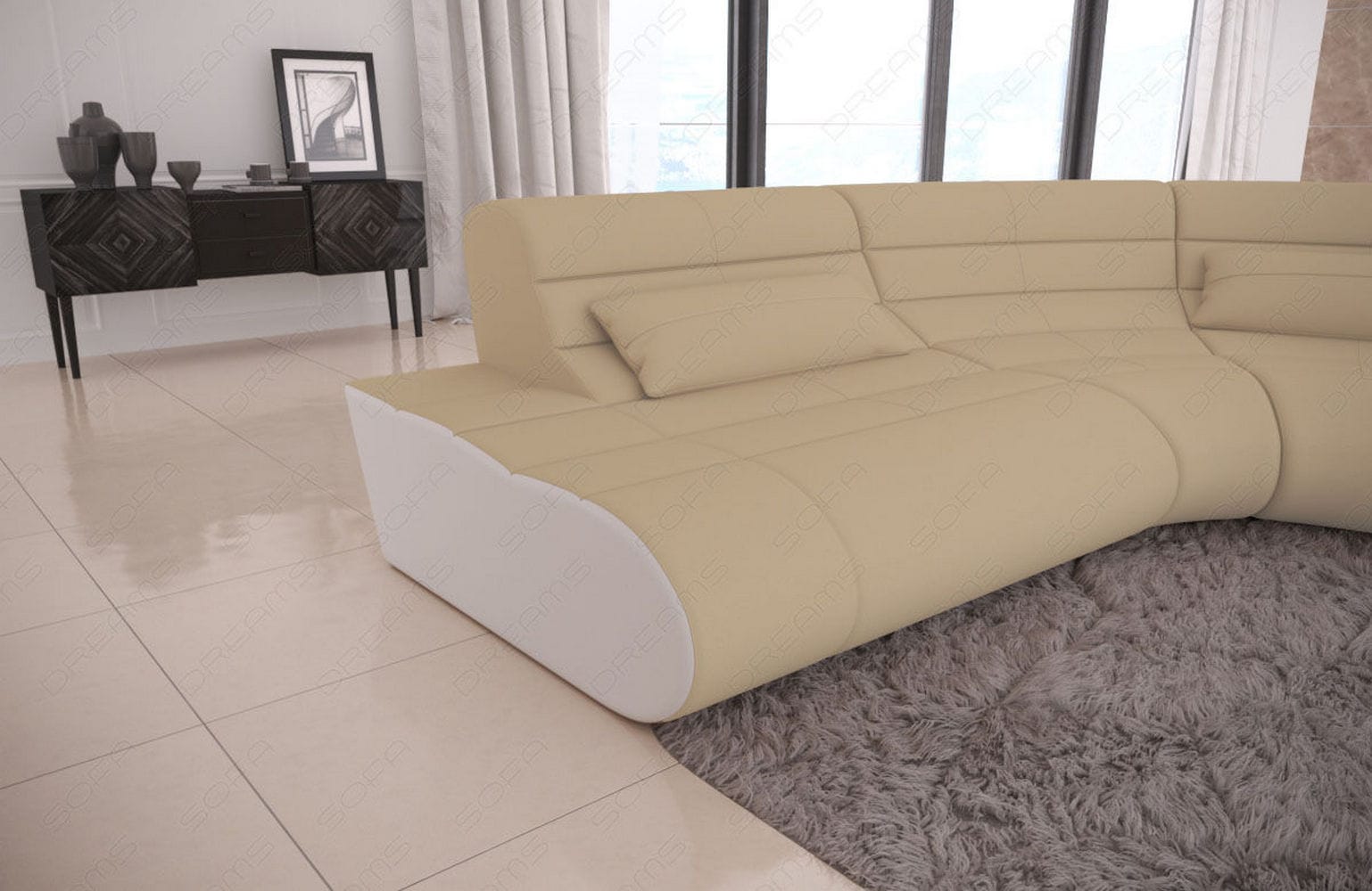 Mini Stoff Ecksofa Concept L-Form Beige-Weiß