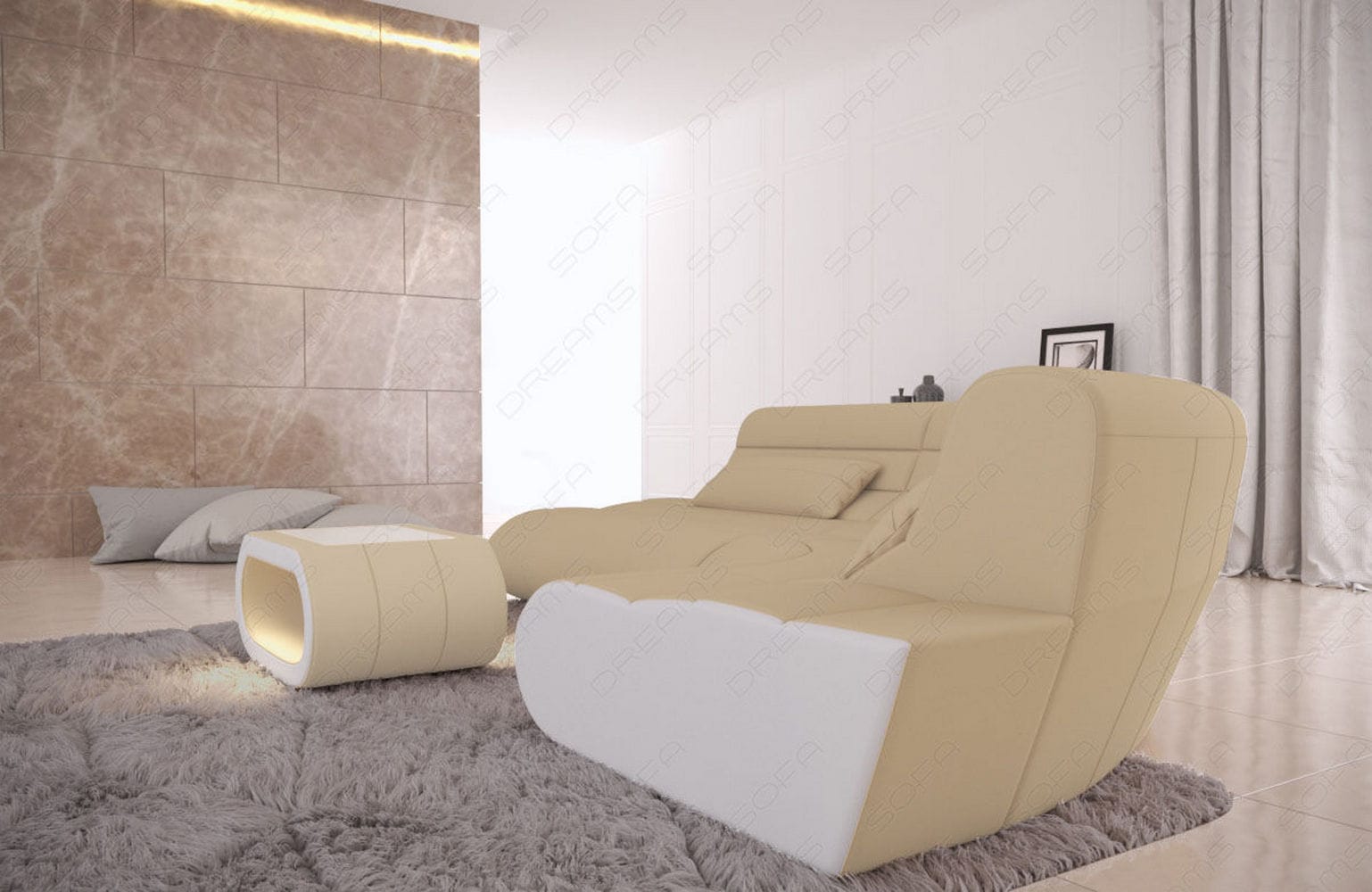 Mini Stoff Ecksofa Concept L-Form Beige-Weiß