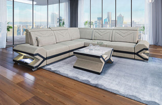Ecksofa Sorrento L-Form aus Stoff Elfenbein-Schwarz