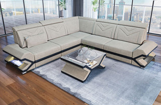 Ecksofa Sorrento L-Form aus Stoff Elfenbein-Schwarz