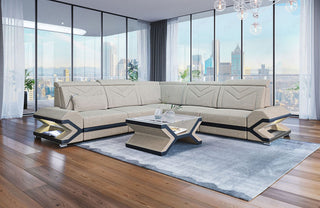 Ecksofa Sorrento L-Form aus Stoff Elfenbein-Schwarz