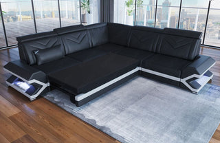 Ecksofa Sorrento L-Form aus Stoff Elfenbein-Schwarz