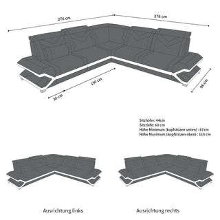 Ecksofa Sorrento L-Form aus Stoff Elfenbein-Schwarz