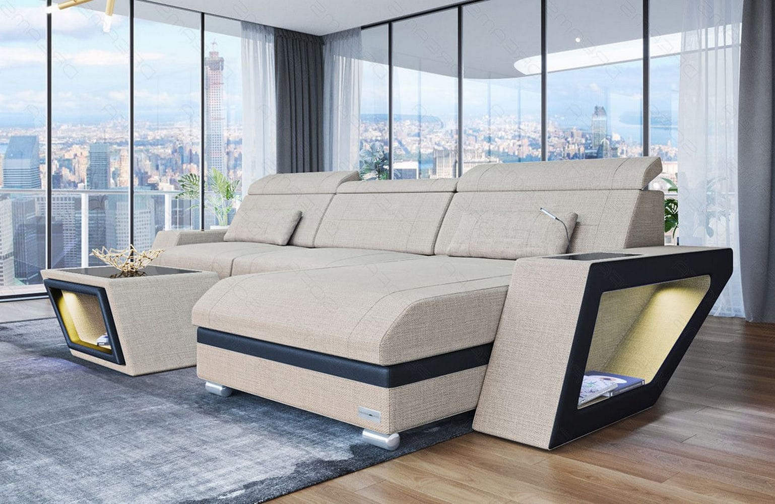 Ecksofa Catania – Komfortabel & Modern Elfenbein-Schwarz