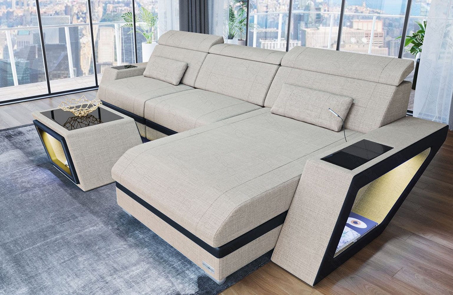 Ecksofa Catania – Komfortabel & Modern Elfenbein-Schwarz