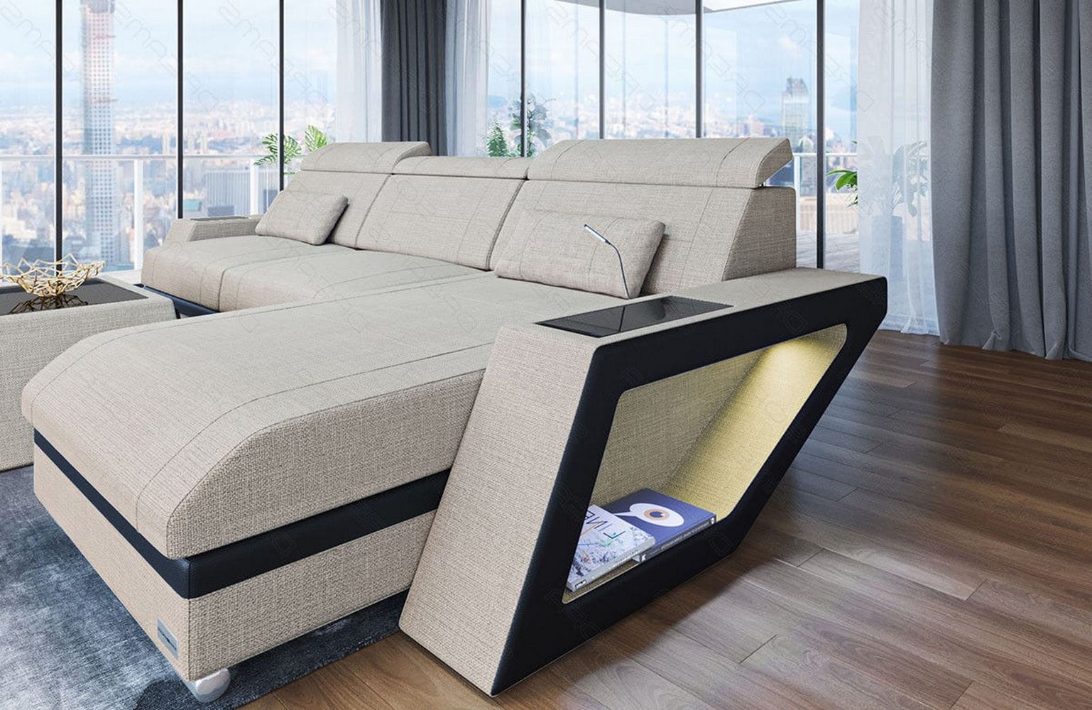 Ecksofa Catania – Komfortabel & Modern Elfenbein-Schwarz
