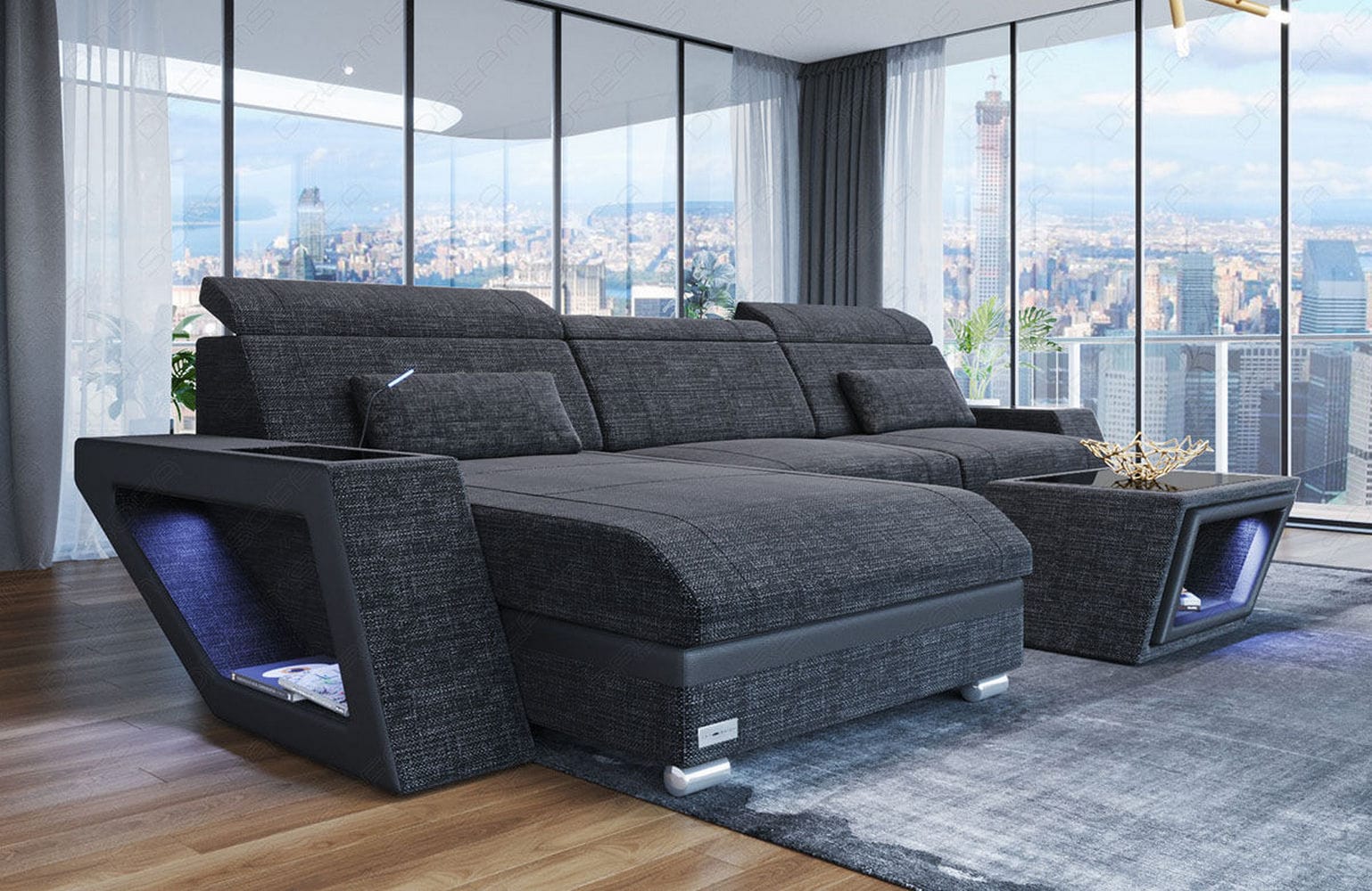 Ecksofa Catania – Komfortabel & Modern Schwarzgrau-Schwarz