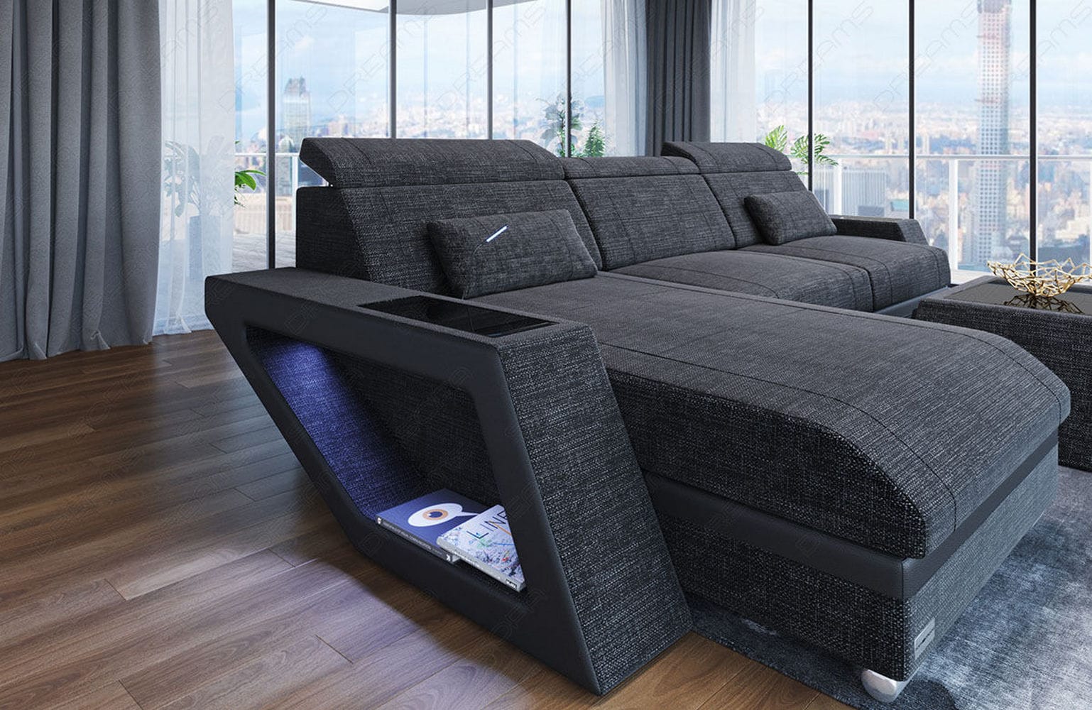 Ecksofa Catania – Komfortabel & Modern Schwarzgrau-Schwarz