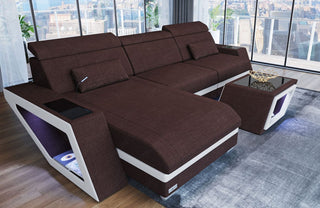 Ecksofa Catania L-Form aus Stoff Graubraun-Weiß