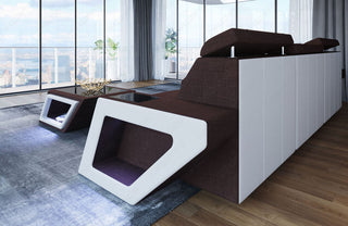 Ecksofa Catania L-Form aus Stoff Graubraun-Weiß