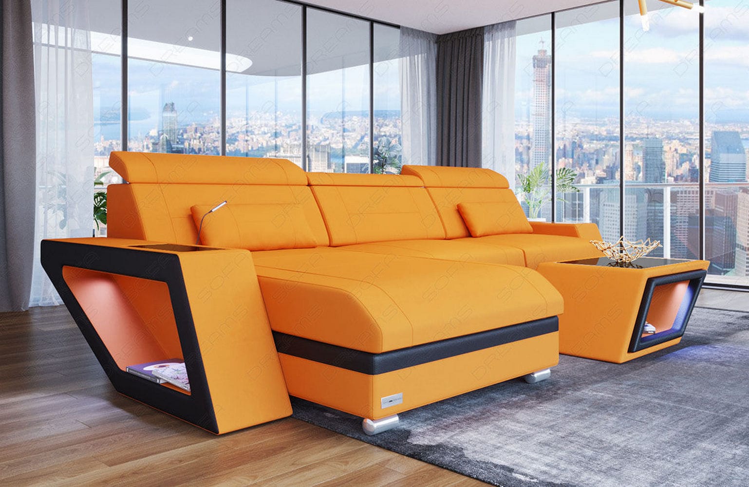 Ecksofa Catania – Komfortabel & Modern Apricot-Schwarz