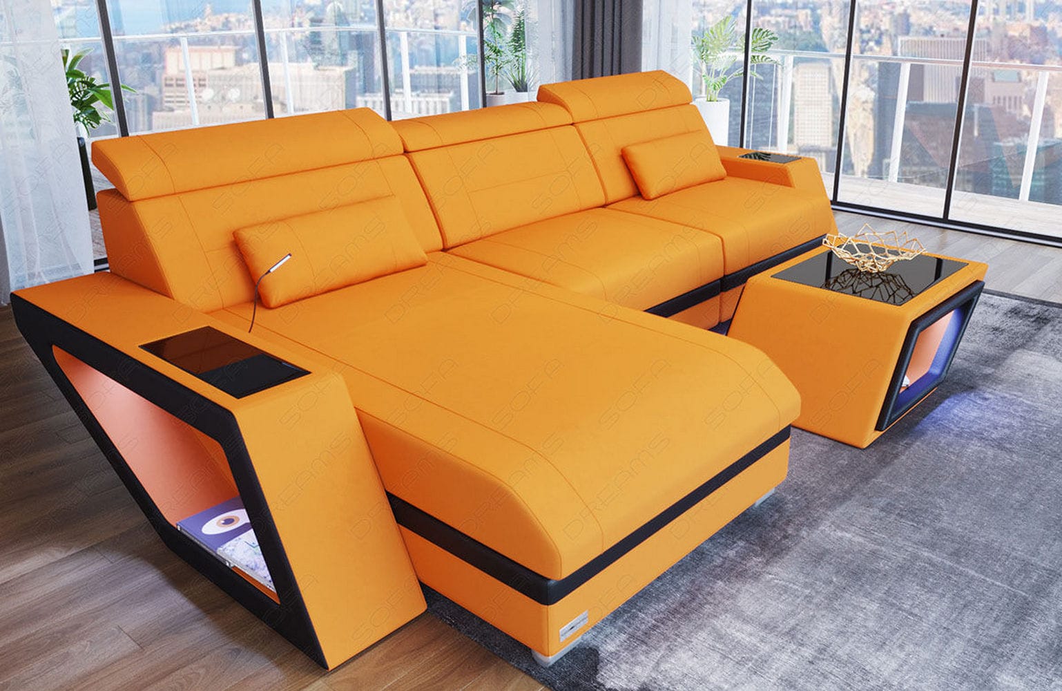 Ecksofa Catania – Komfortabel & Modern Apricot-Schwarz