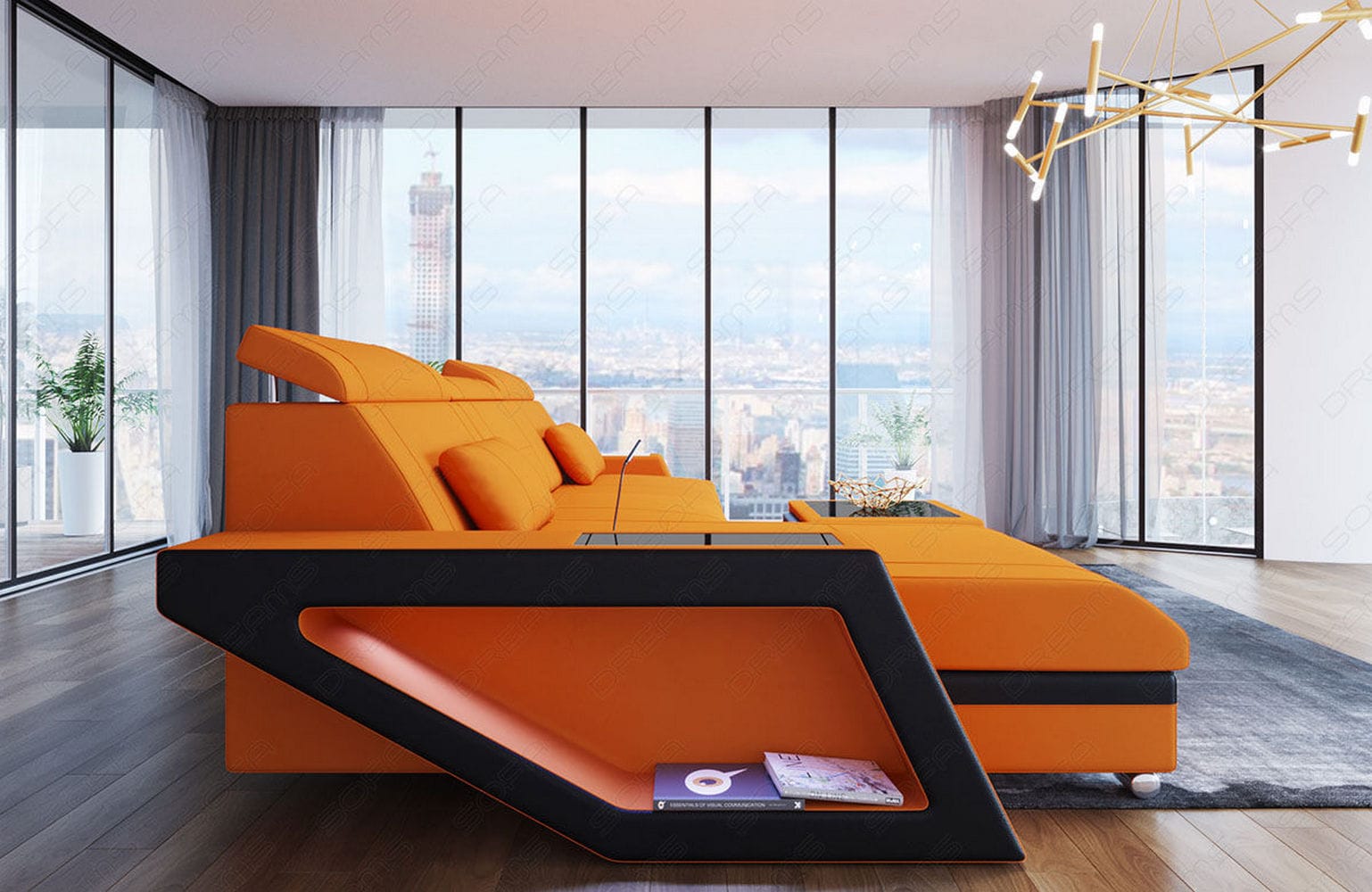 Ecksofa Catania – Komfortabel & Modern Apricot-Schwarz