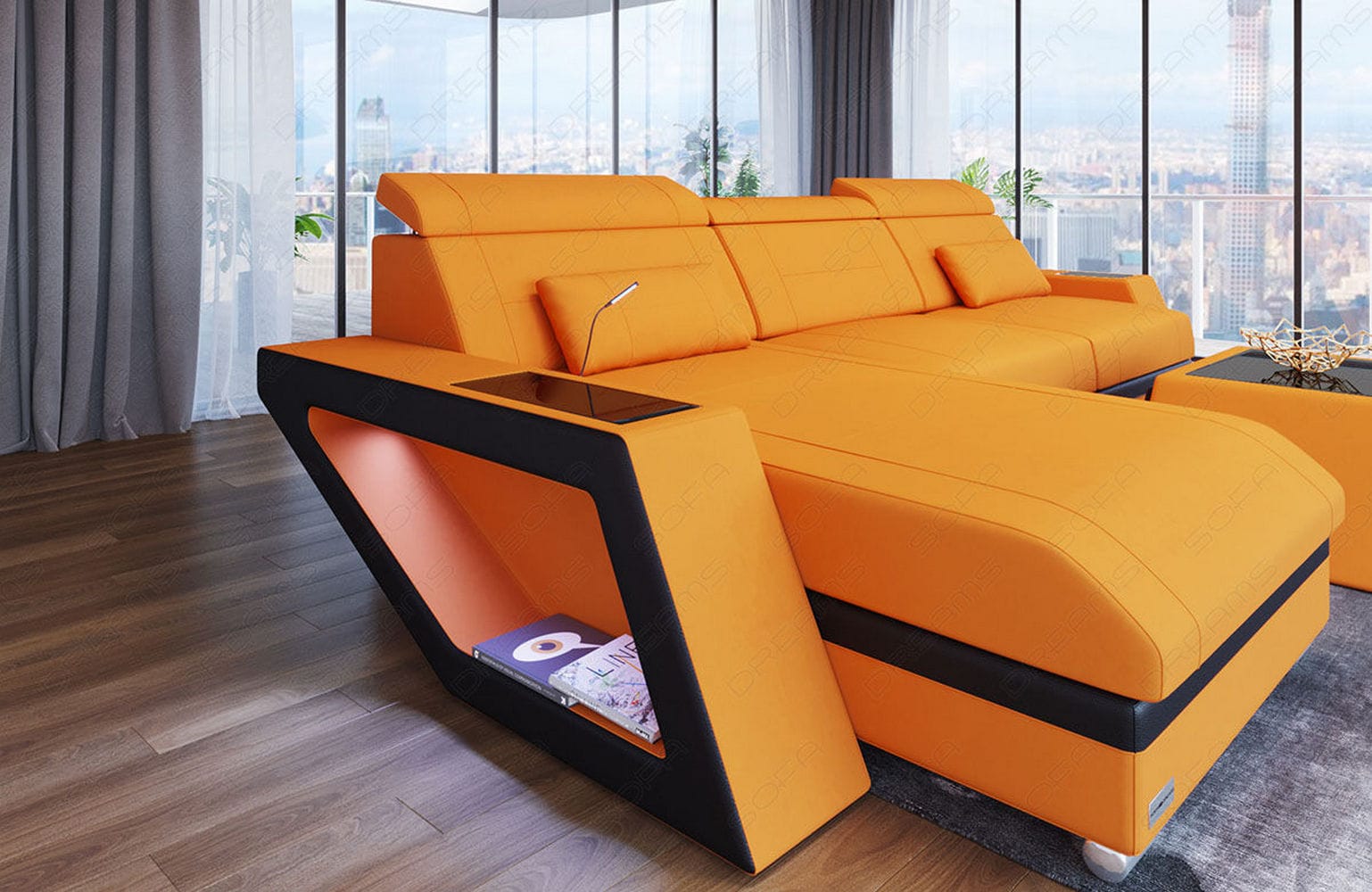 Ecksofa Catania – Komfortabel & Modern Apricot-Schwarz