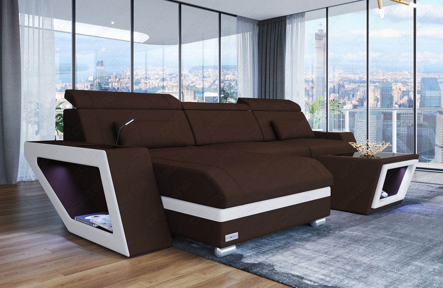 Ecksofa Catania – Komfortabel & Modern Dunkelbraun-Weiß