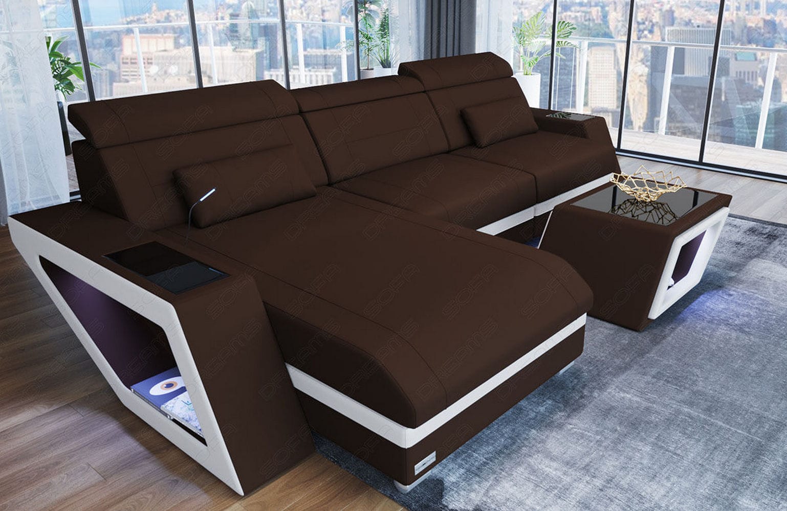 Ecksofa Catania – Komfortabel & Modern Dunkelbraun-Weiß