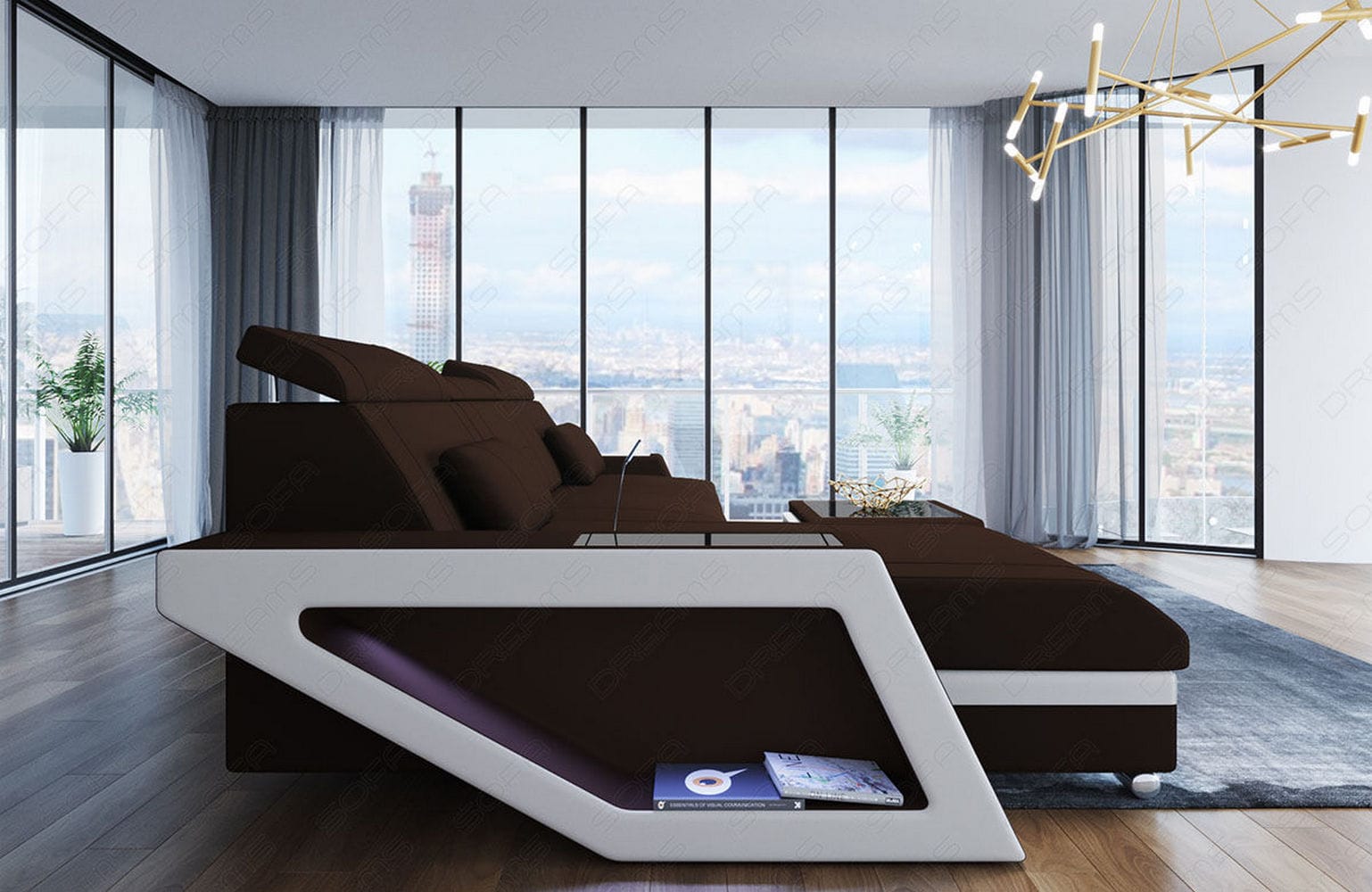 Ecksofa Catania – Komfortabel & Modern Dunkelbraun-Weiß
