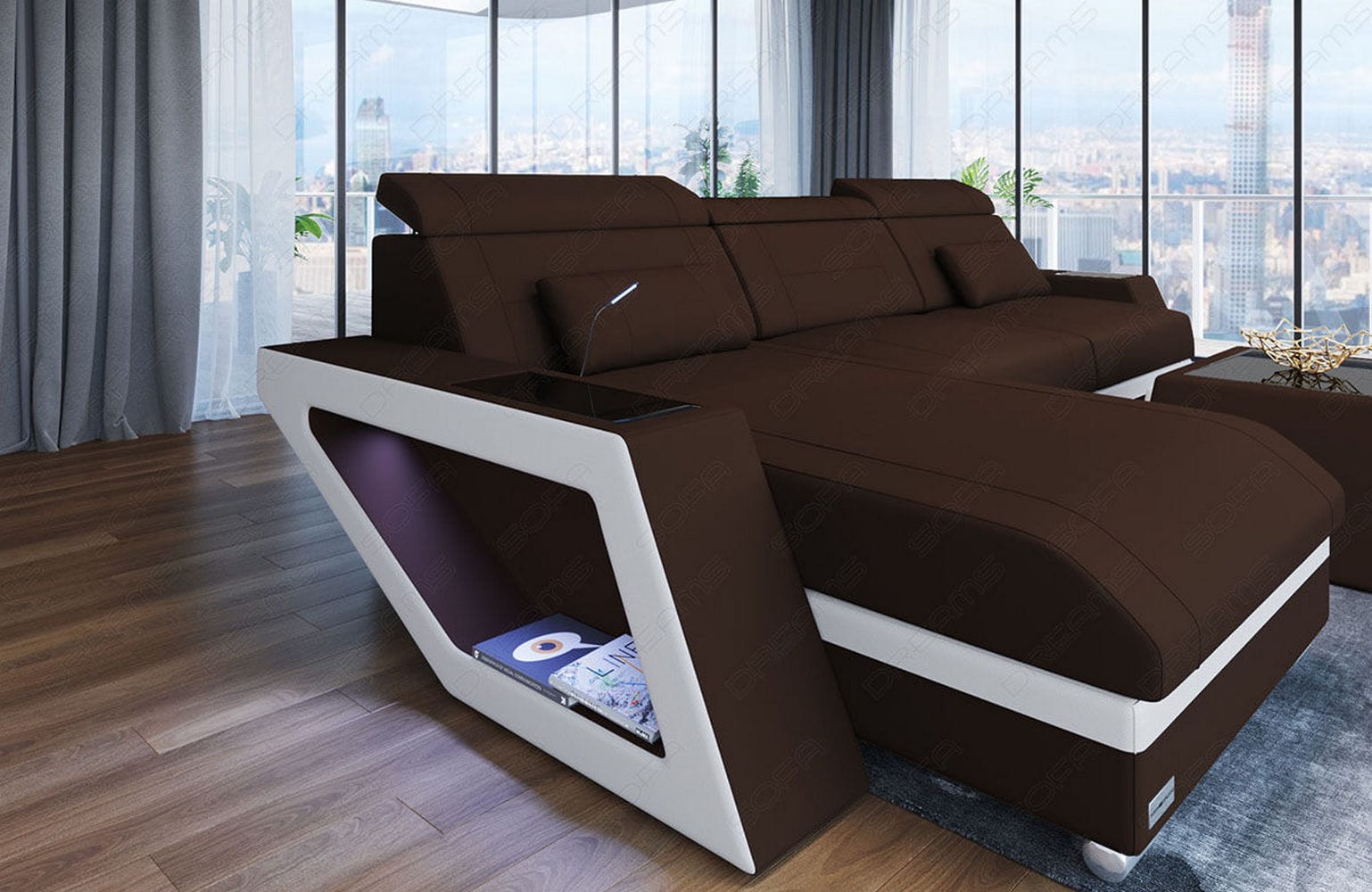 Ecksofa Catania – Komfortabel & Modern Dunkelbraun-Weiß