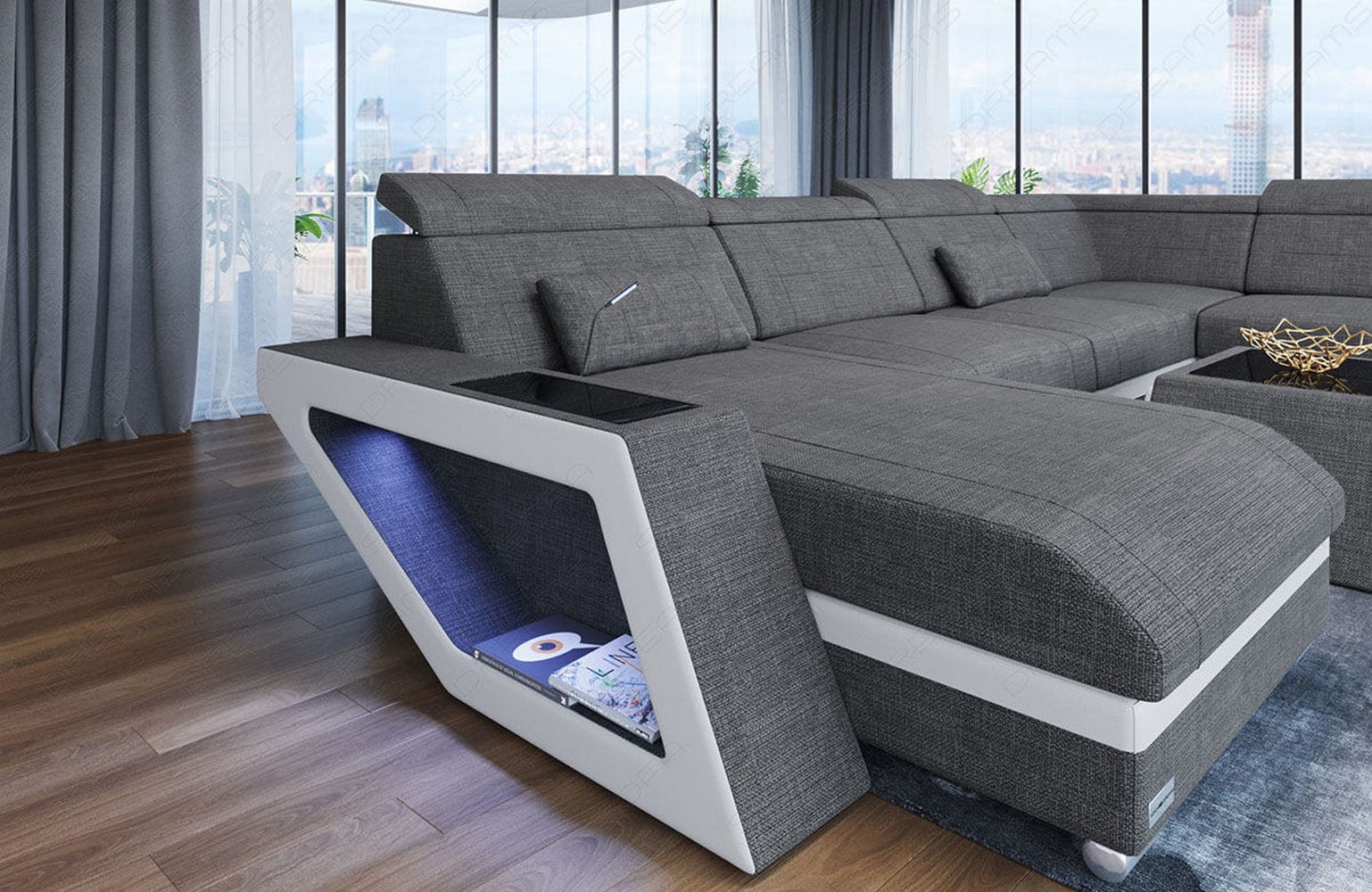 Stoff Wohnlandschaft Catania – Modern & Bequem Grau-Weiß