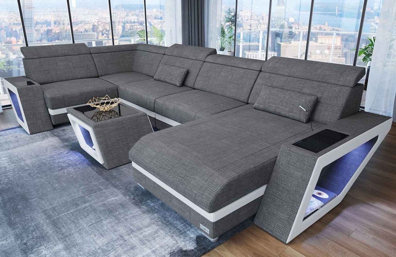 Stoff Wohnlandschaft Catania – Modern & Bequem Grau-Weiß