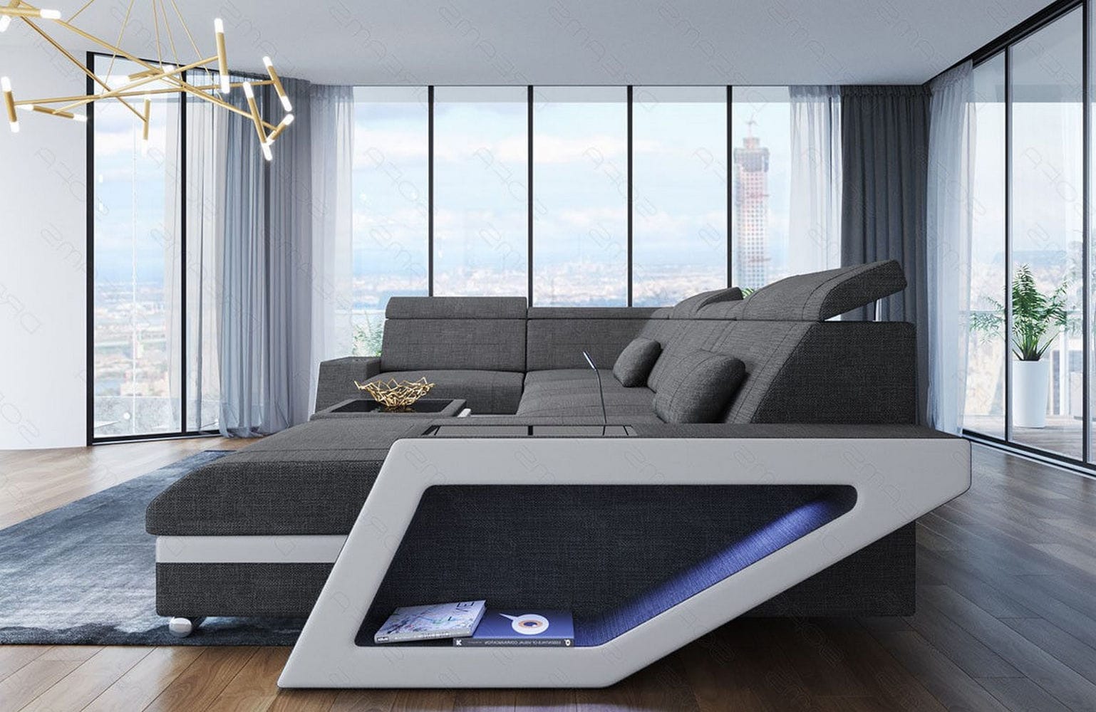 Stoff Wohnlandschaft Catania – Modern & Bequem Grau-Weiß