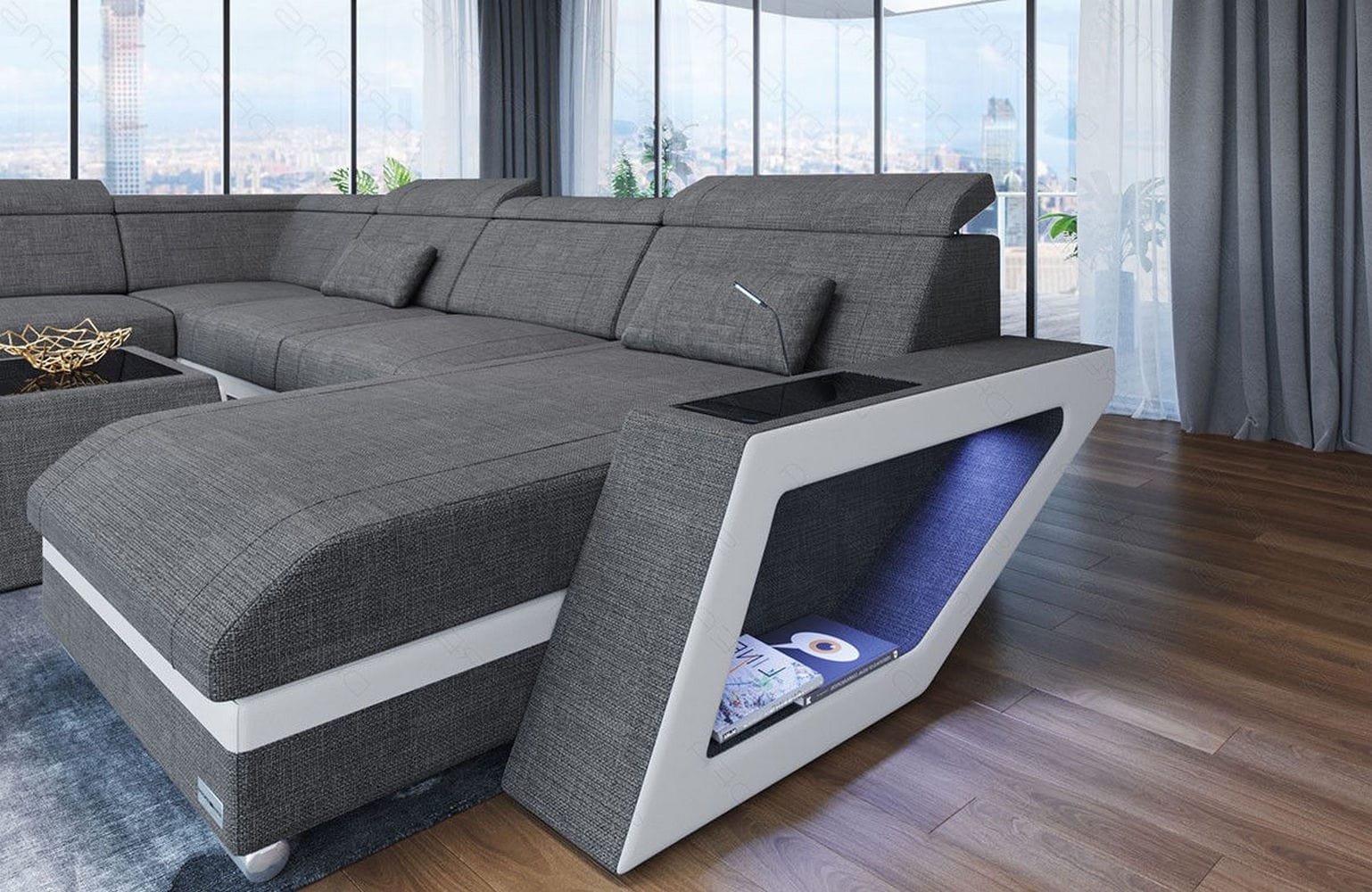Stoff Wohnlandschaft Catania – Modern & Bequem Grau-Weiß