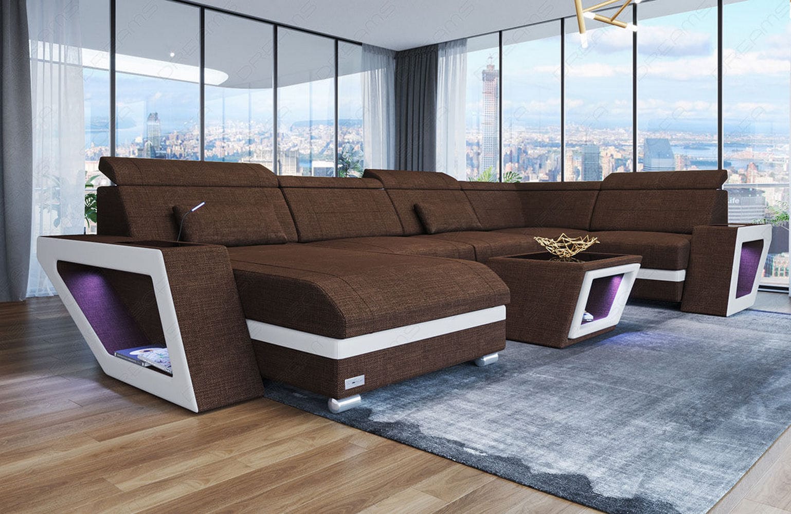 Stoff Wohnlandschaft Catania – Modern & Bequem Braun-Weiß