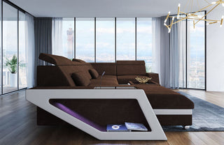Stoff Wohnlandschaft Catania U-Form Braun-Weiß