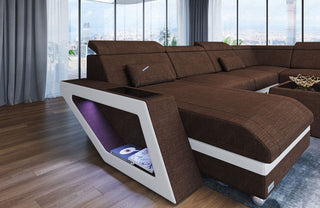 Stoff Wohnlandschaft Catania U-Form Braun-Weiß