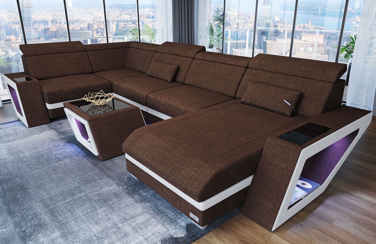 Stoff Wohnlandschaft Catania – Modern & Bequem Braun-Weiß