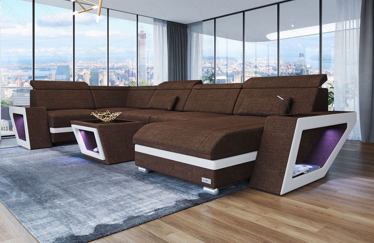 Stoff Wohnlandschaft Catania – Modern & Bequem Braun-Weiß