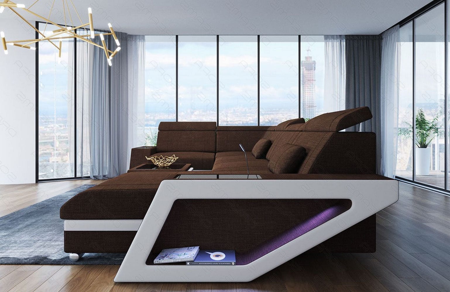 Stoff Wohnlandschaft Catania – Modern & Bequem Braun-Weiß