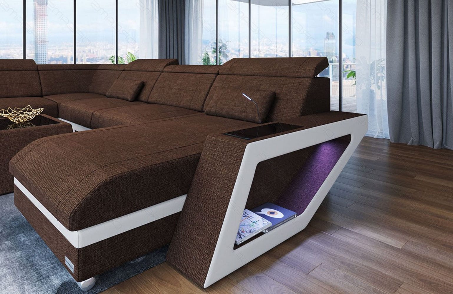 Stoff Wohnlandschaft Catania – Modern & Bequem Braun-Weiß