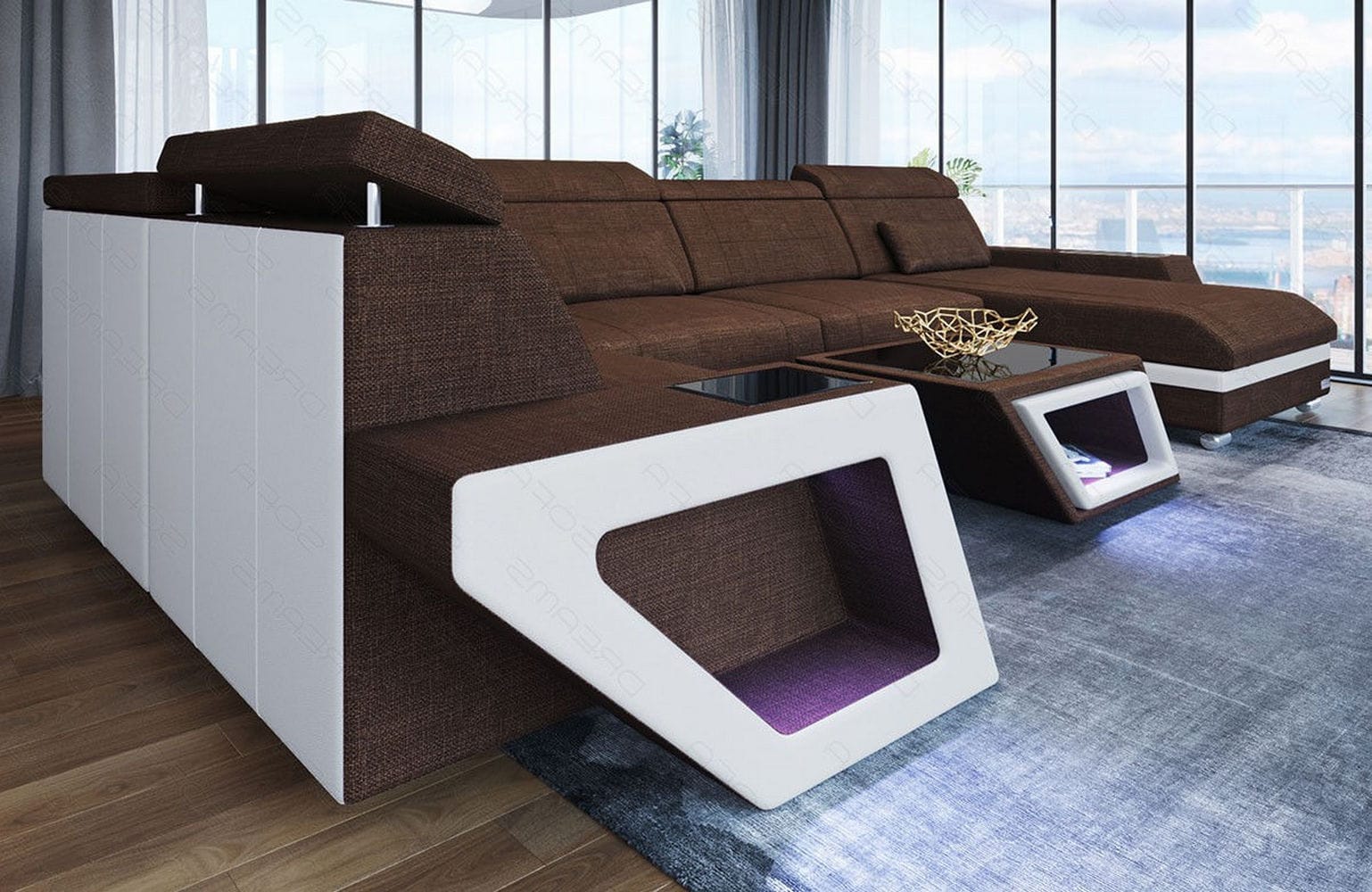 Stoff Wohnlandschaft Catania – Modern & Bequem Braun-Weiß