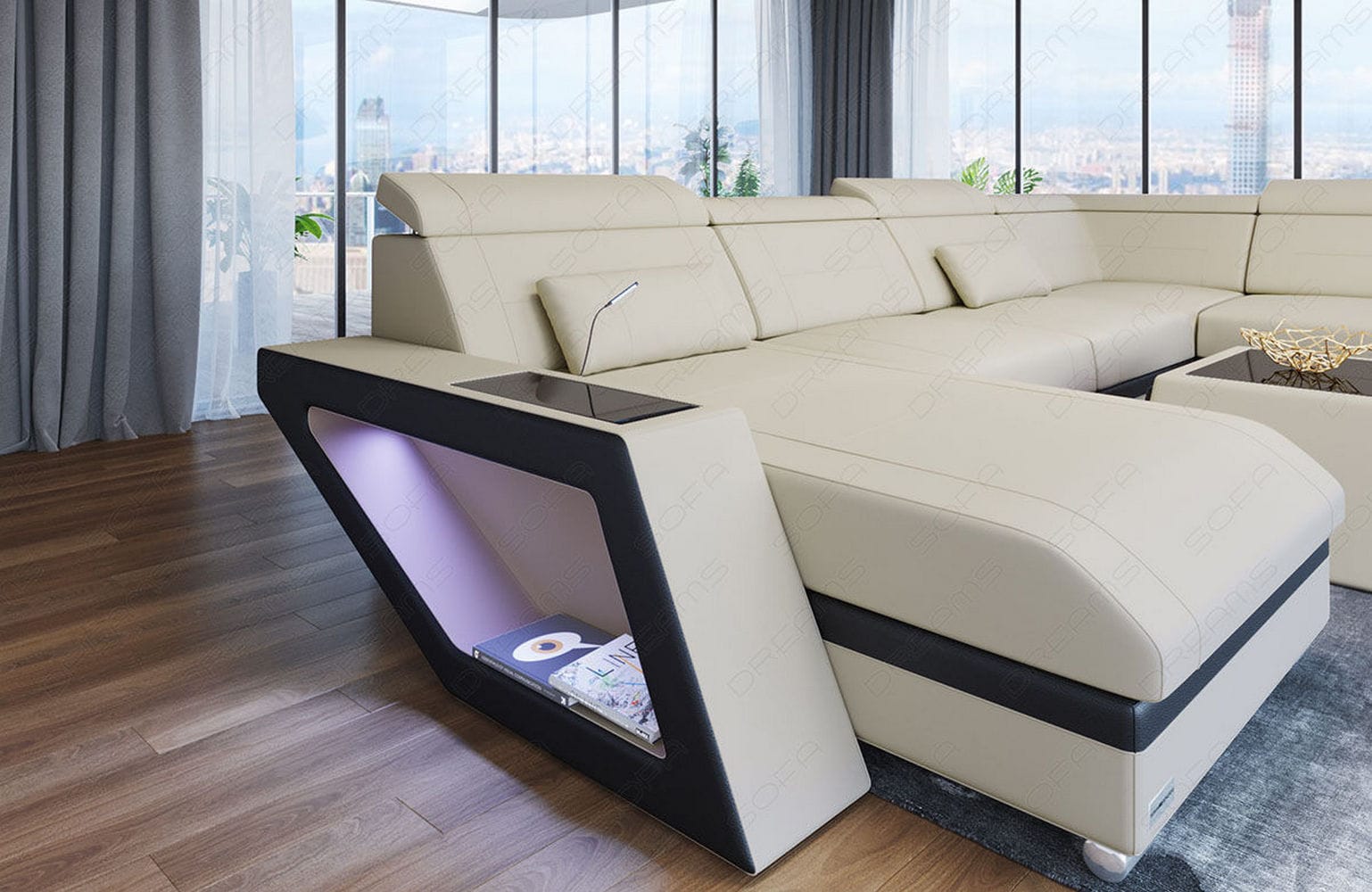 Stoff Wohnlandschaft Catania – Modern & Bequem Elfenbein-Schwarz