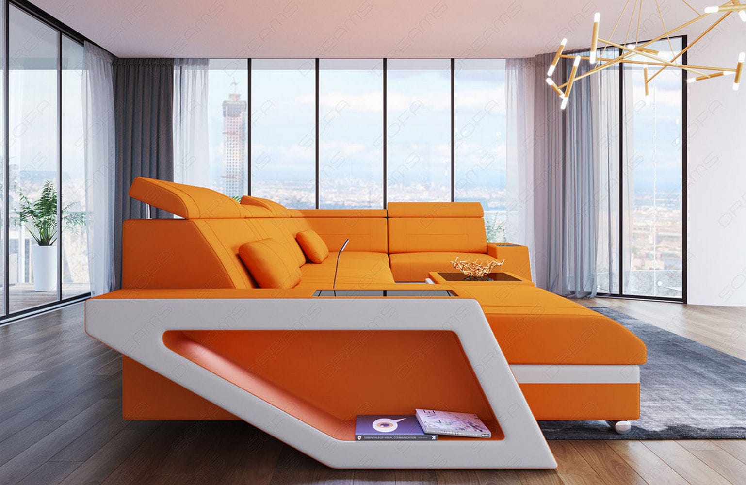 Stoff Wohnlandschaft Catania – Modern & Bequem Apricot-Weiß