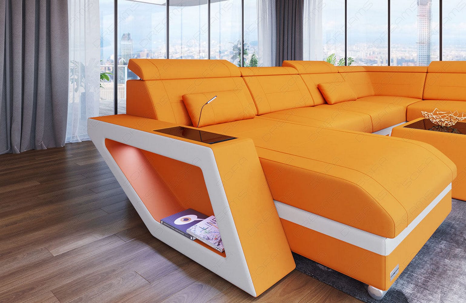 Stoff Wohnlandschaft Catania – Modern & Bequem Apricot-Weiß