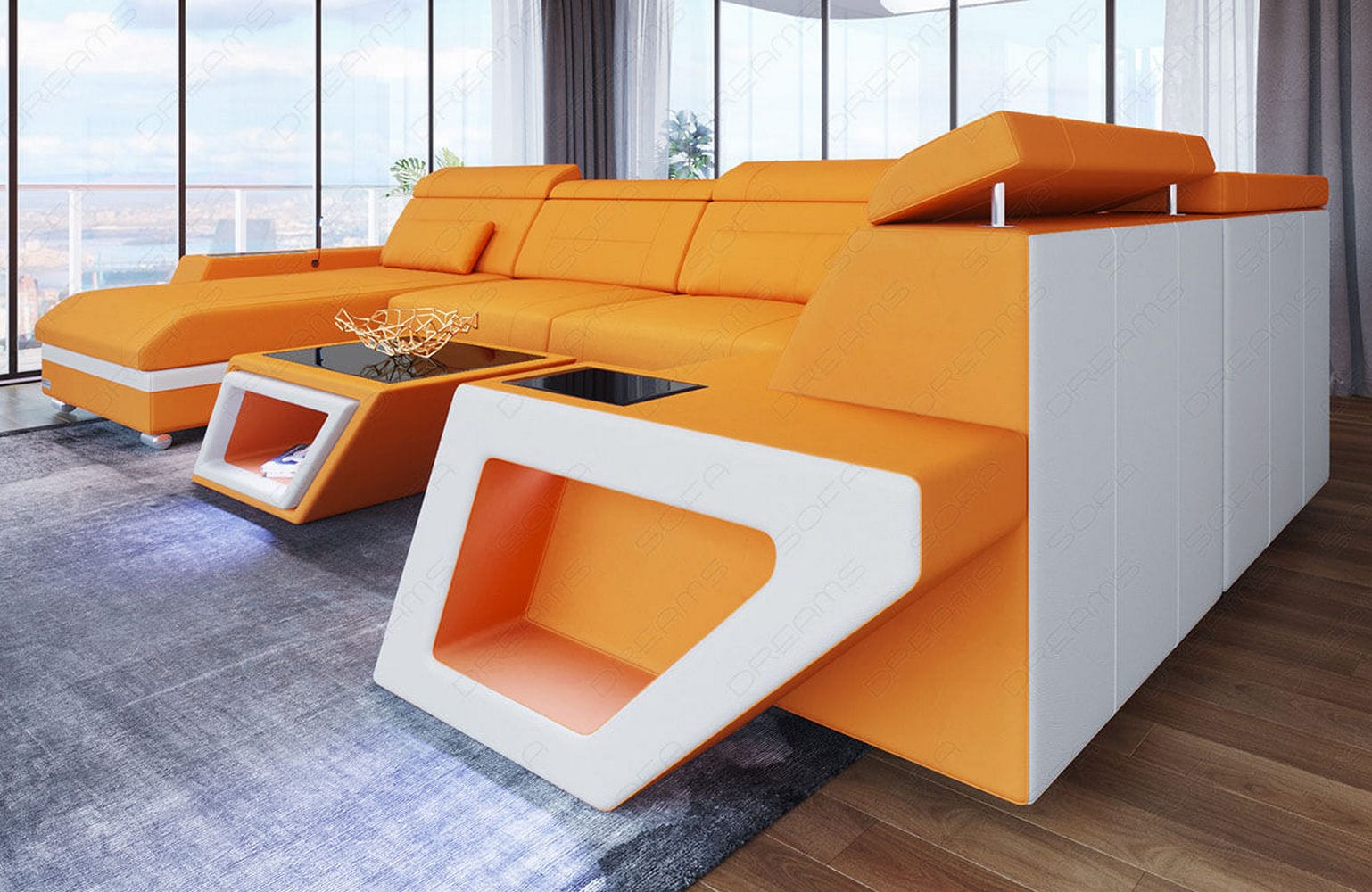 Stoff Wohnlandschaft Catania – Modern & Bequem Apricot-Weiß