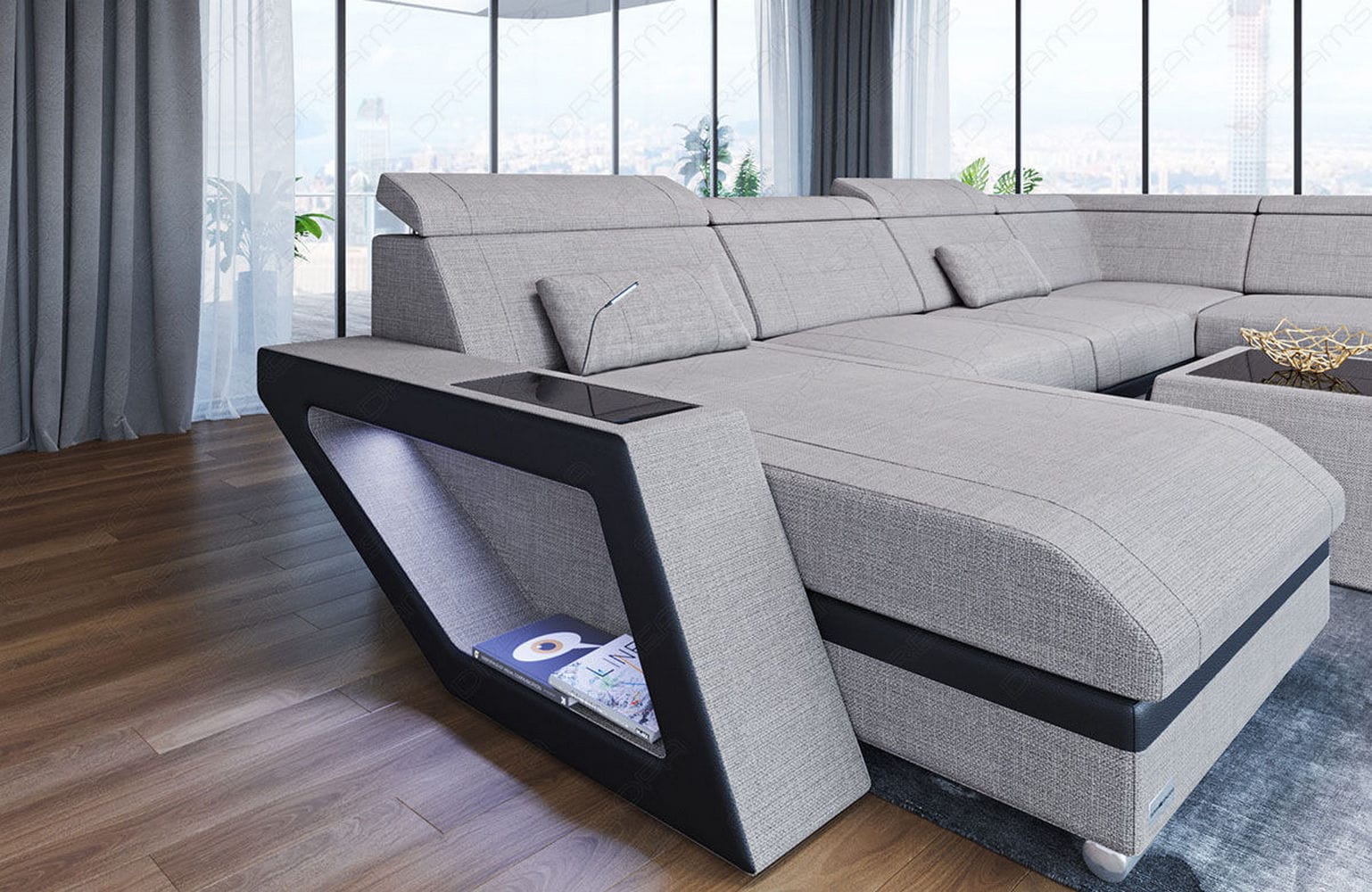 XXL Stoff Wohnlandschaft Catania – Bequem & Geräumig Macchiato-Schwarz