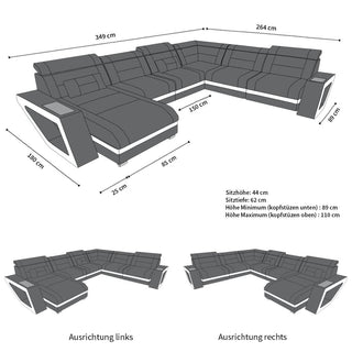 Wohnlandschaft Catania XXL U-Form in Stoff Macchiato-Schwarz