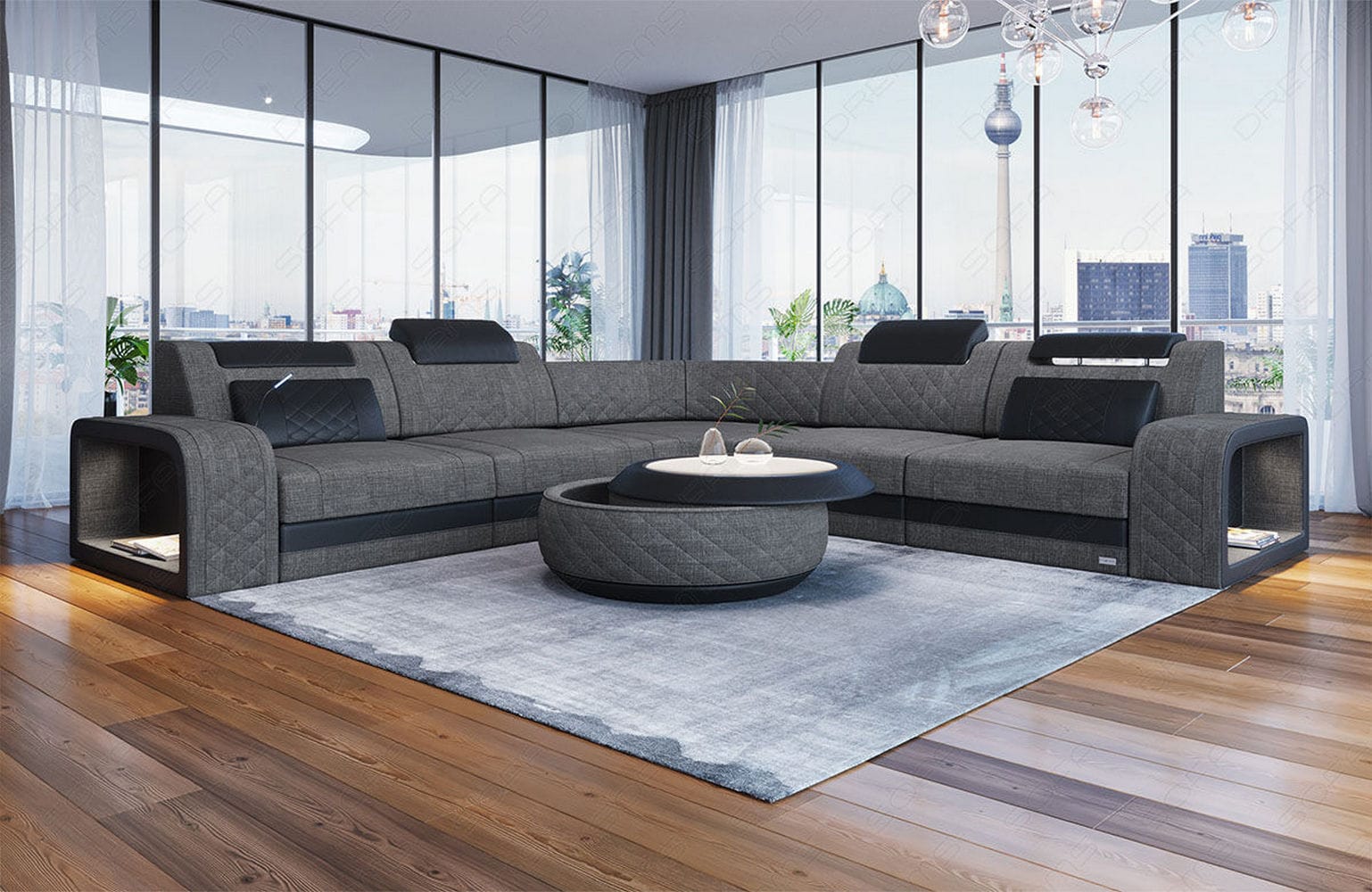 Stoff Ecksofa Foggia L-Form Grau-Schwarz