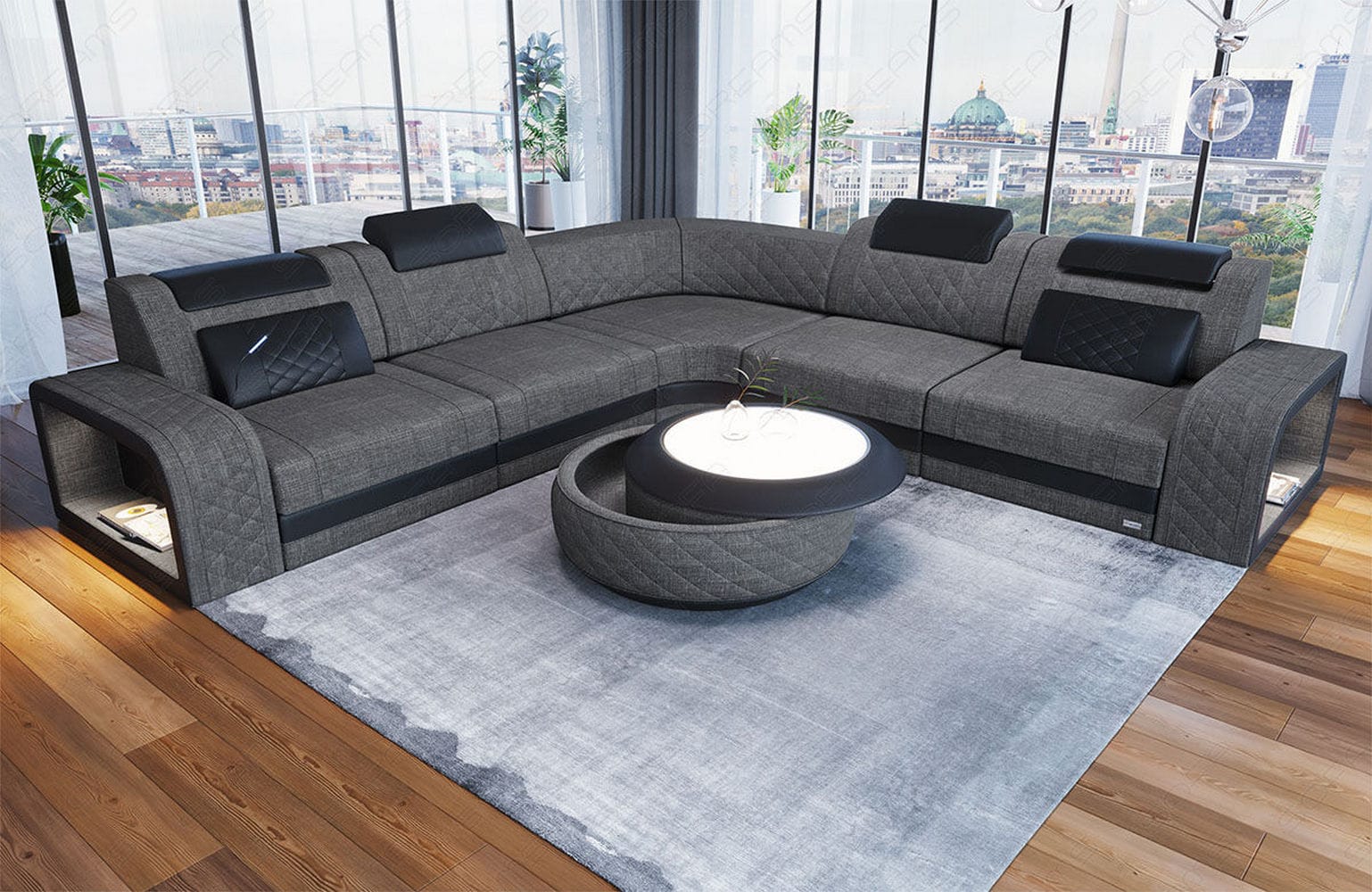 Stoff Ecksofa Foggia L-Form Grau-Schwarz