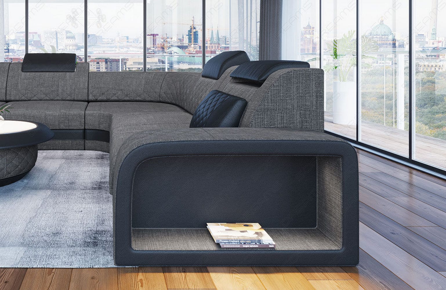 Stoff Ecksofa Foggia L-Form Grau-Schwarz