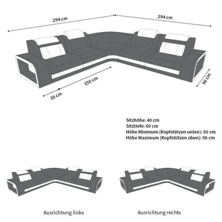 Stoff Ecksofa Foggia L-Form Braun-Weiß