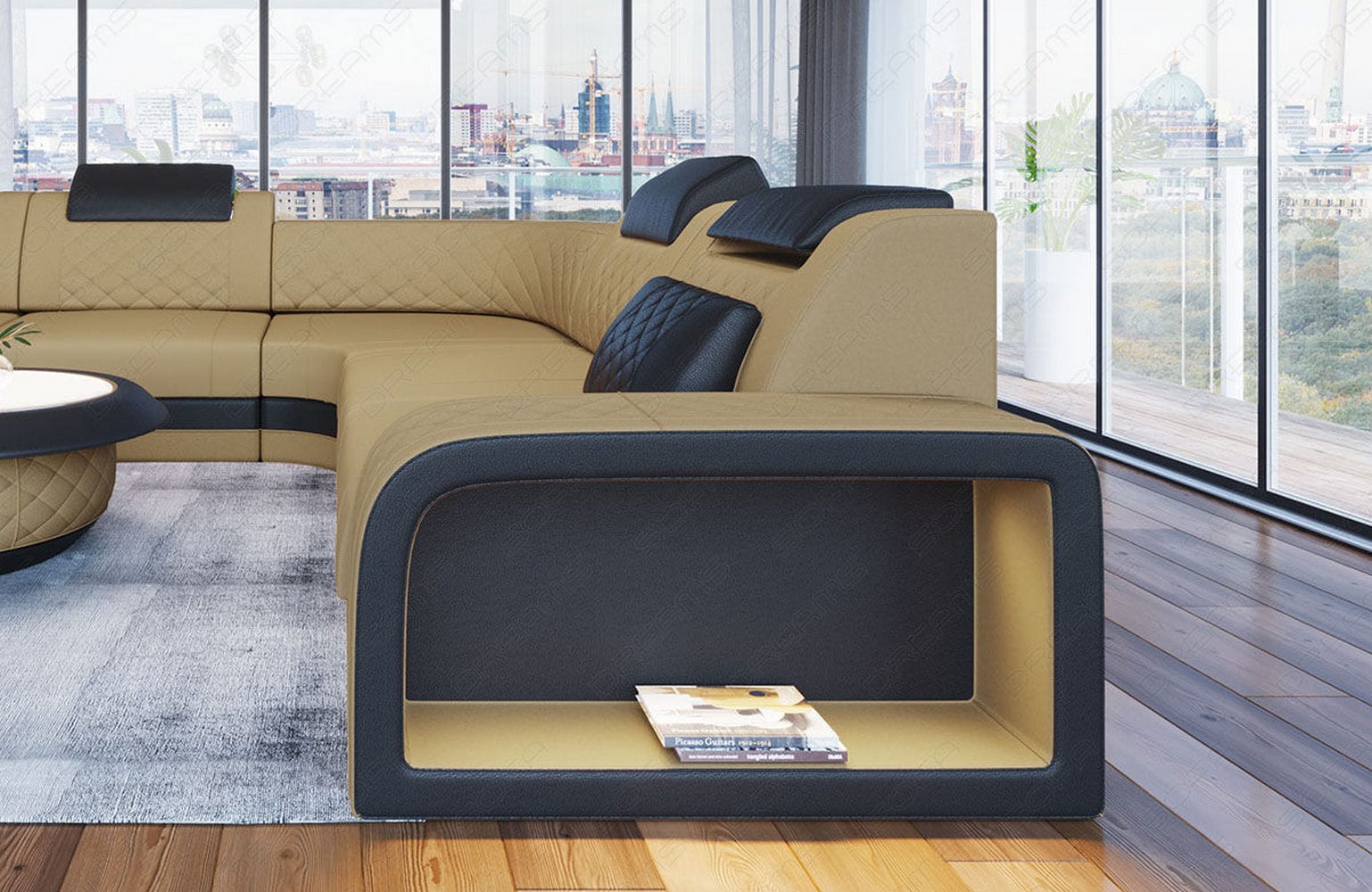 Stoff Ecksofa Foggia L-Form Beige-Schwarz