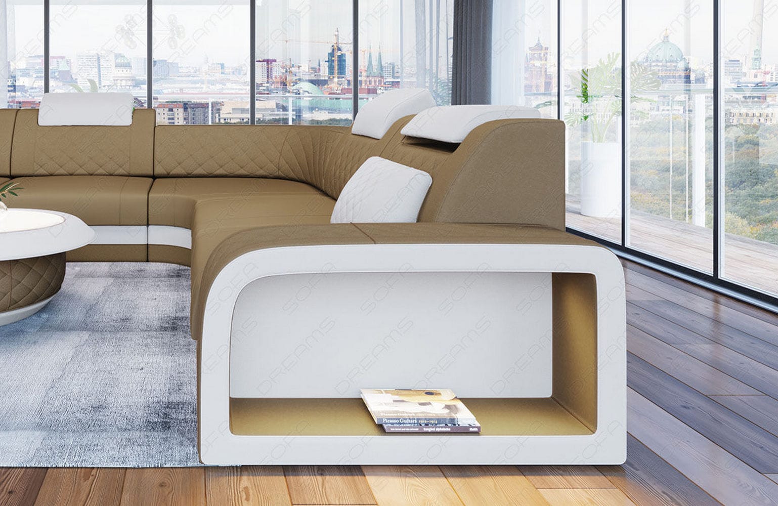 Stoff Ecksofa Foggia L-Form Cappuccino-Weiß