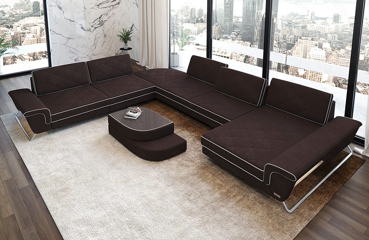 Stoff Wohnlandschaft Bari XXL – Geräumig & Bequem Graubraun-Weiß