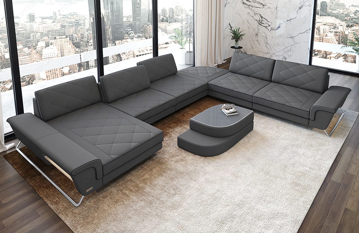 Stoff Wohnlandschaft Bari XXL – Geräumig & Bequem Grau-Schwarz