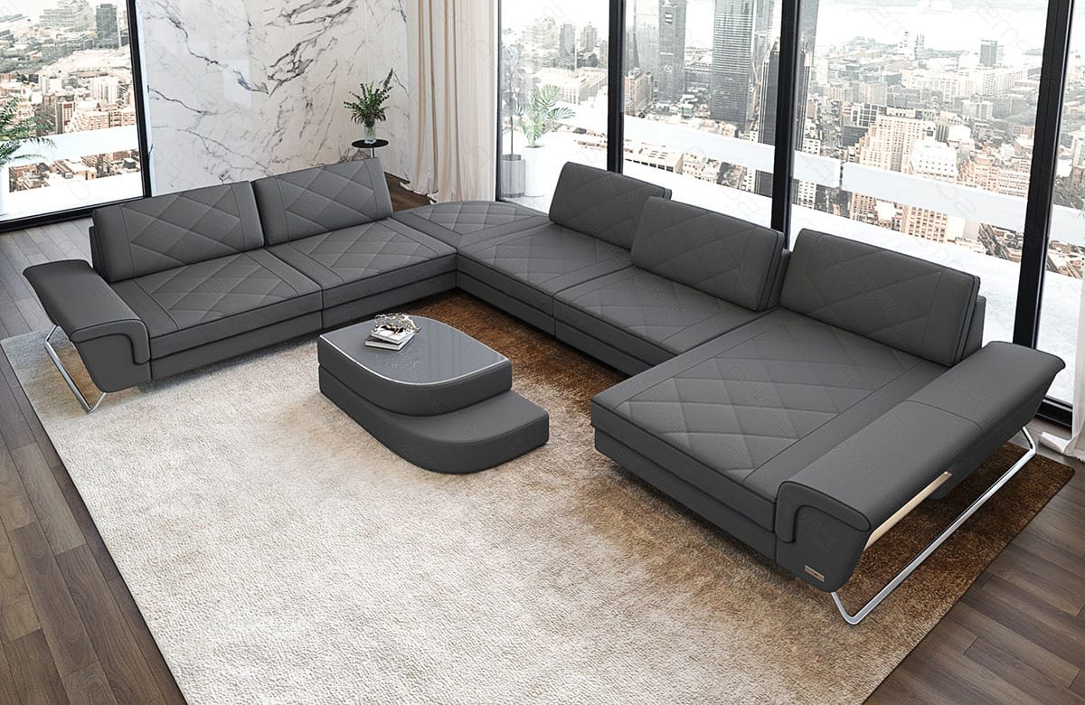 XXL Stoff Wohnlandschaft Bari U-Form Grau-Schwarz